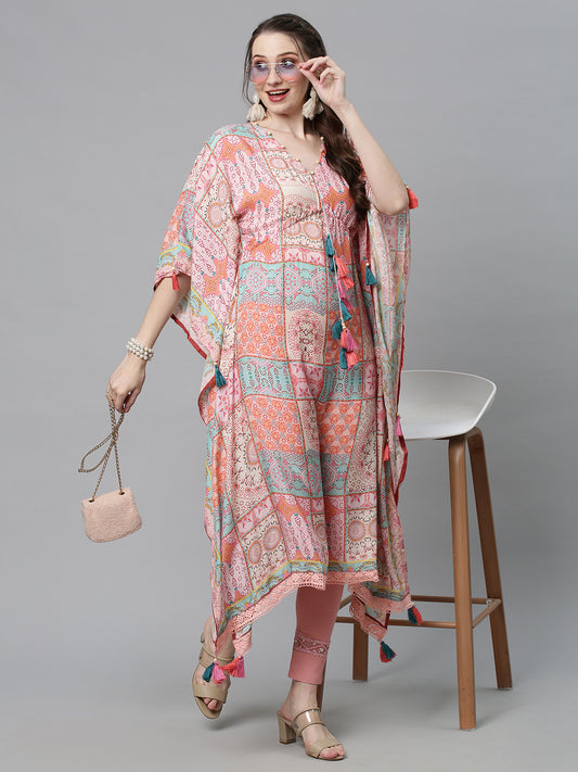 Ethnic Printed Kaftan Midi Dress - Multi