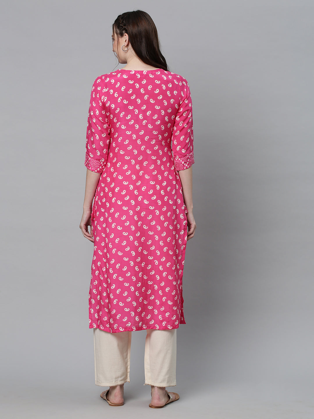Ethnic Printed A-Line Flare Kurta – Pink