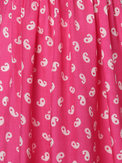 Ethnic Printed A-Line Flare Kurta – Pink