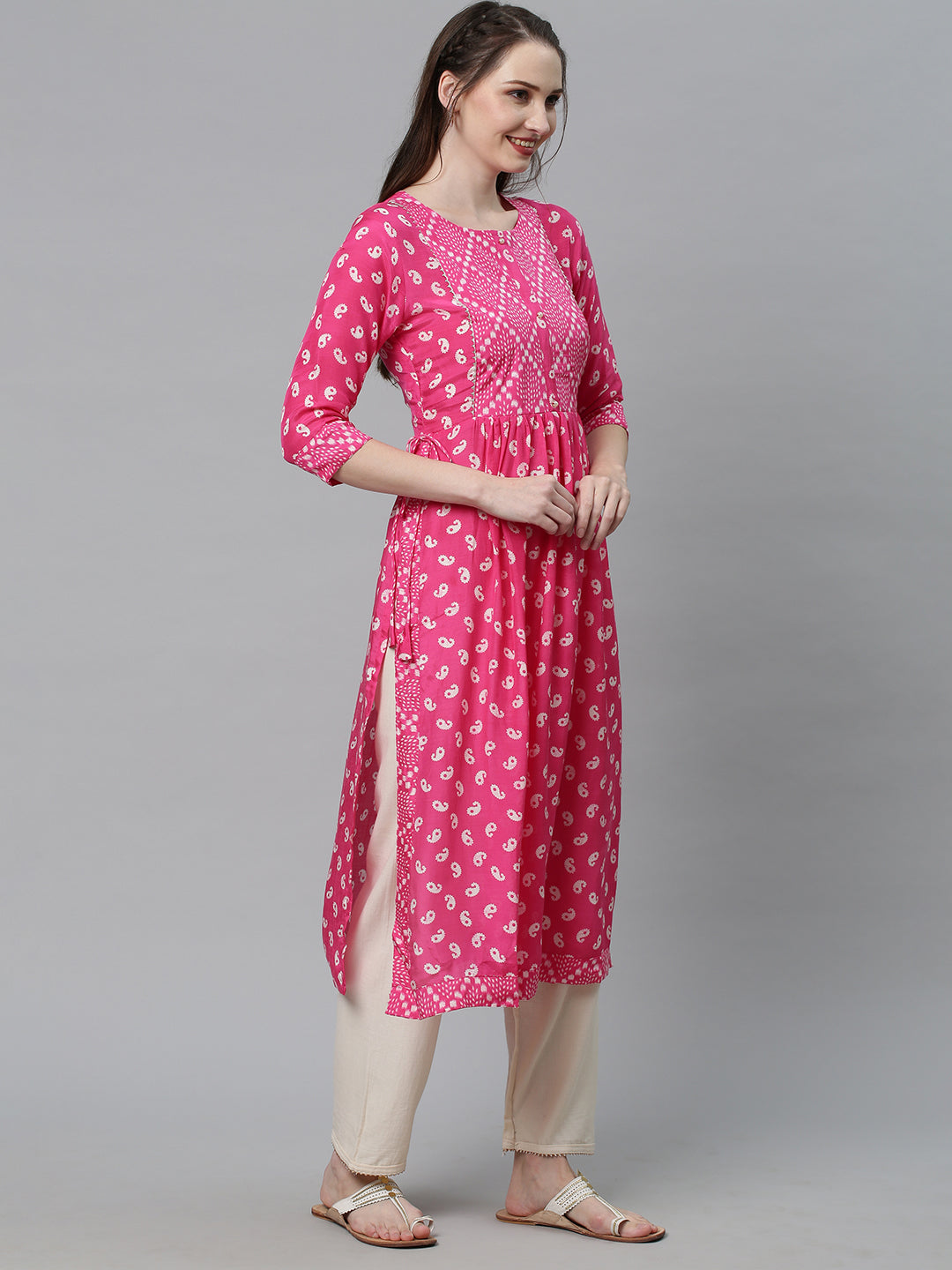 Ethnic Printed A-Line Flare Kurta – Pink