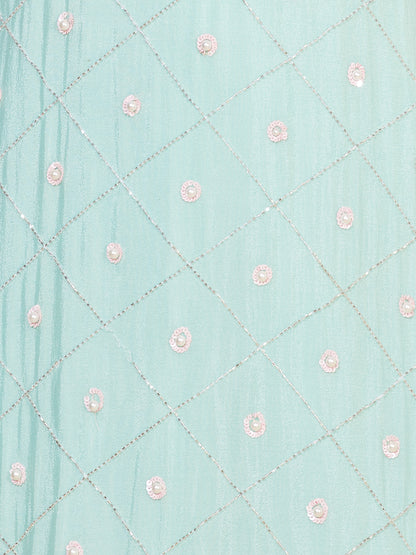 Ethnic Hand Embroidered Straight Kurta with Pants & Dupatta - Mint Green