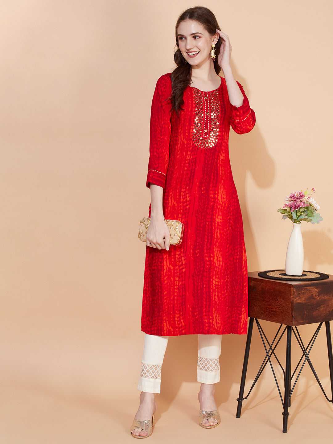 Tie-Dye Printed & Embroidered Straight Fit Kurta – Multi