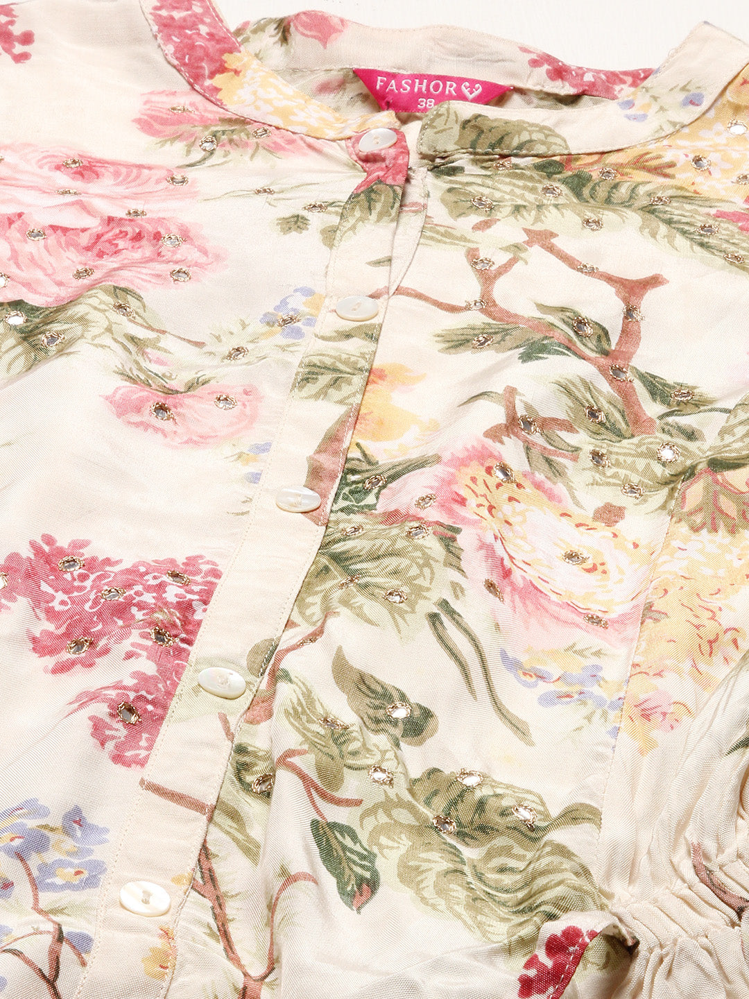 Floral Printed & Embroidered A-Line Midi Dress - Off White