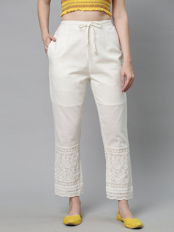 Buy White Mirror Work Straight Pant from  – Mayori