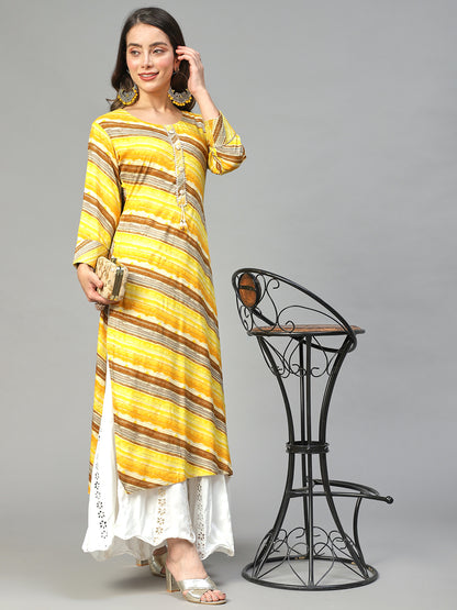 Stripes Printed & Embroidered Straight Fit Kurta – Multi