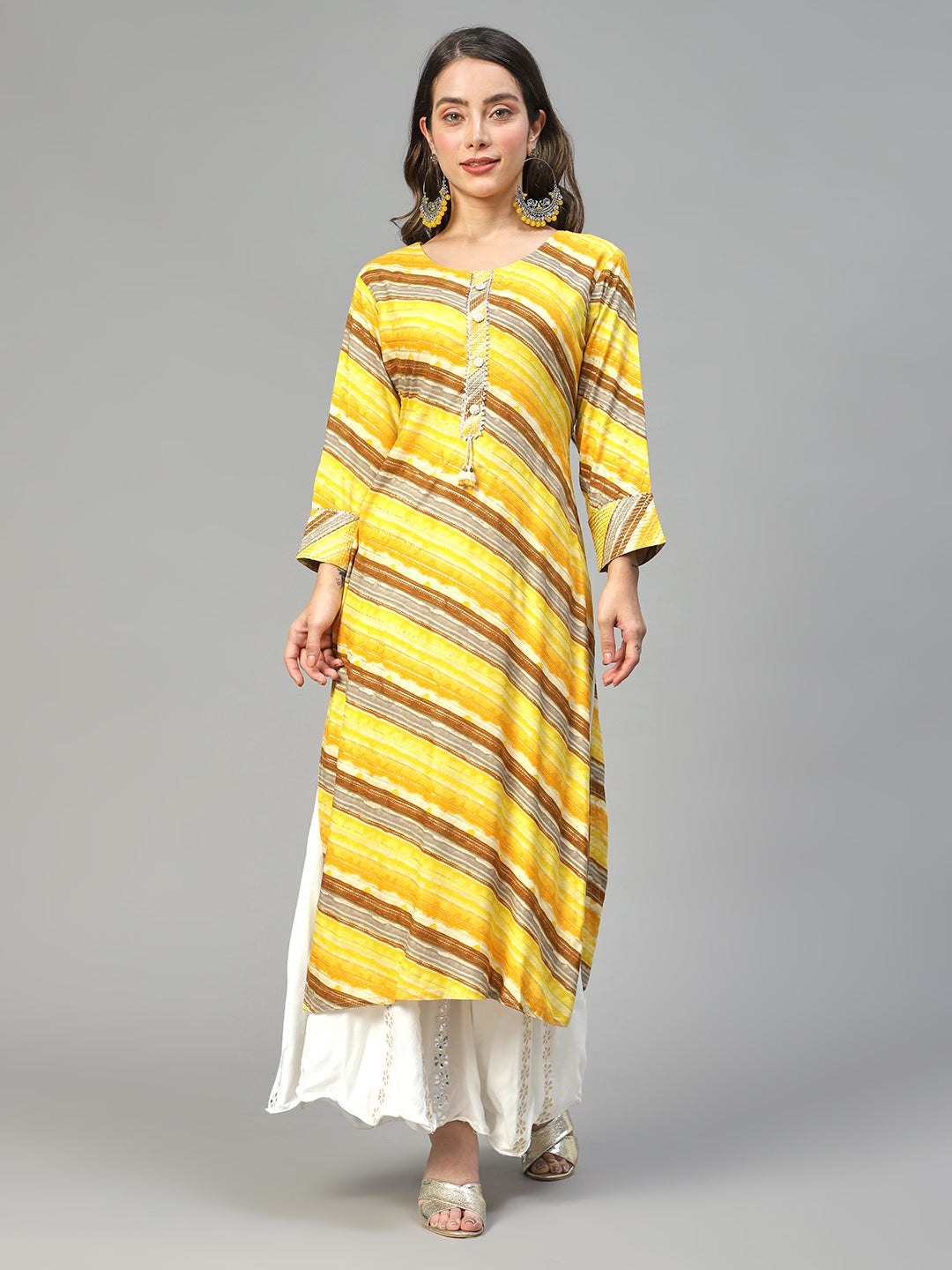 Stripes Printed & Embroidered Straight Fit Kurta – Multi