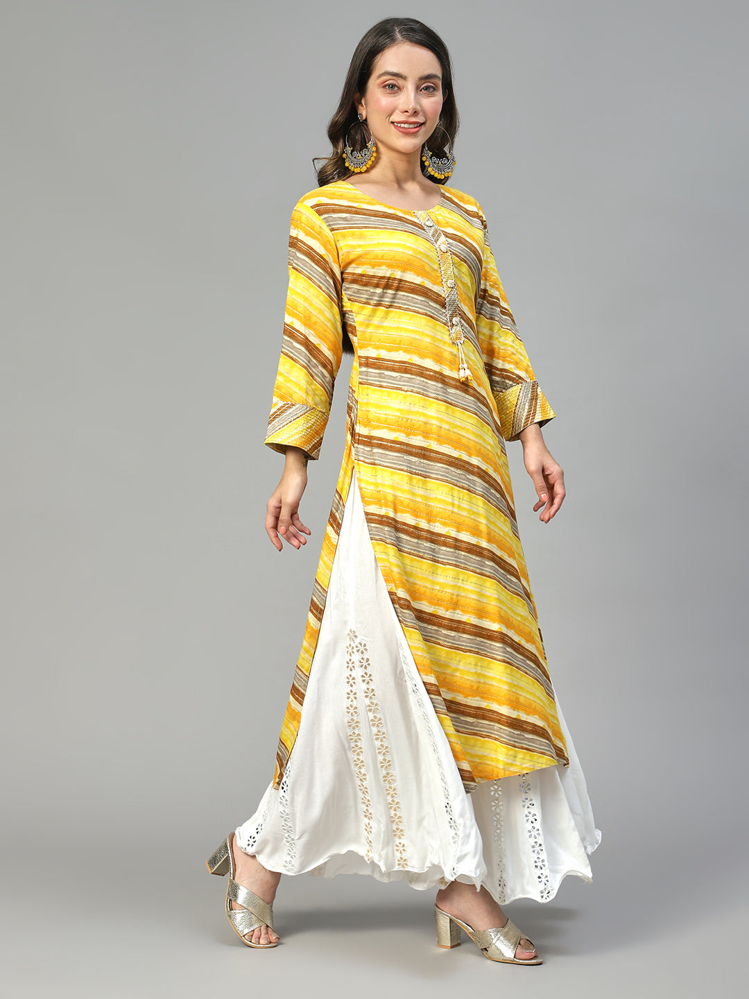 Stripes Printed & Embroidered Straight Fit Kurta – Multi