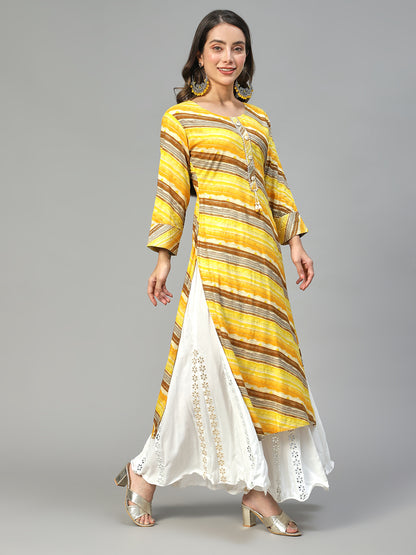 Stripes Printed & Embroidered Straight Fit Kurta – Multi