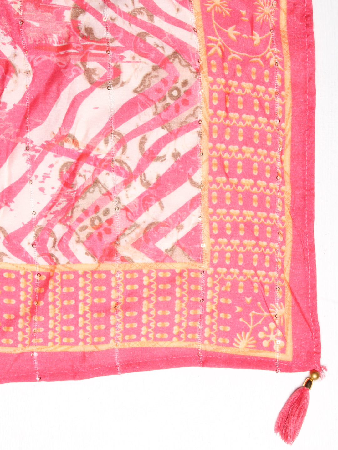 Chevron Printed & Hand Embroidered Anarkali Maxi Dress with Dupatta - Multi