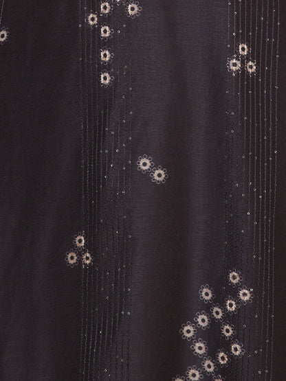 Ethnic Printed & Hand Embroidered Straight Fit Kurta – Black
