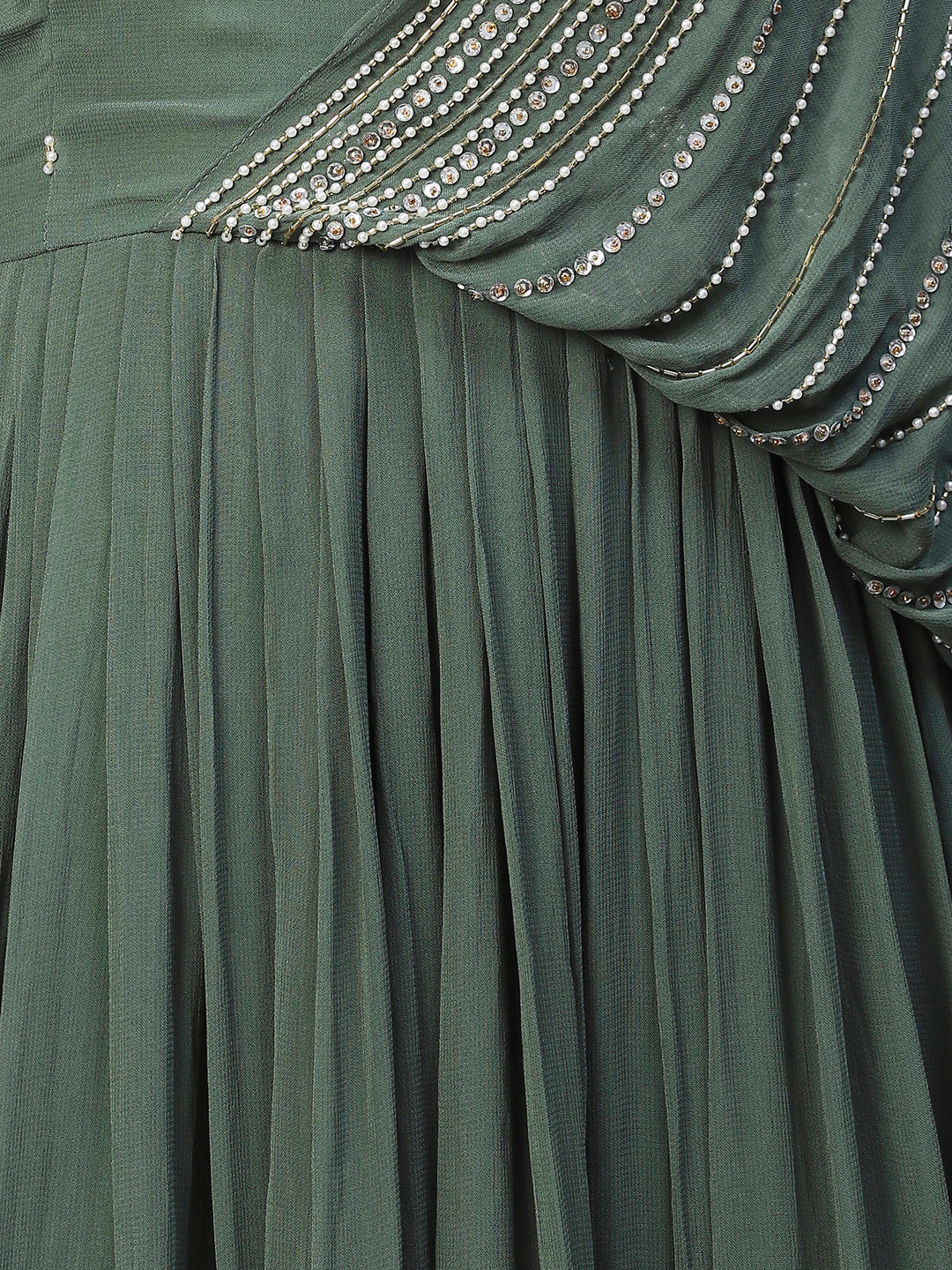 Ethnic Hand Embroidered Flared Maxi Dress - Green