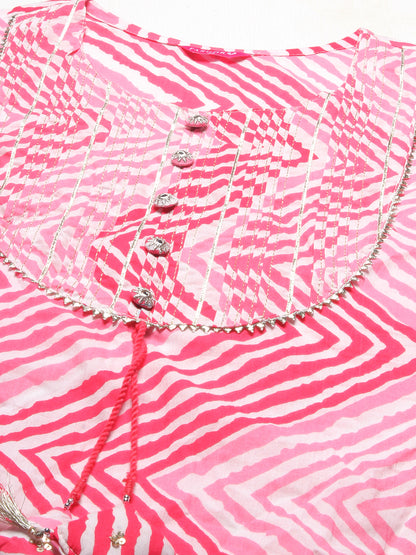 Leheriya Printed & Embroidered Straight Fit Kurta - Pink