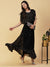 Woven Zari Work Mirror & Resham Embroidered Layered Yoke Gown - Black