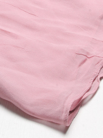 Ethnic Embroidered A-Line Kurta with Palazzo & Dupatta - Onion Pink