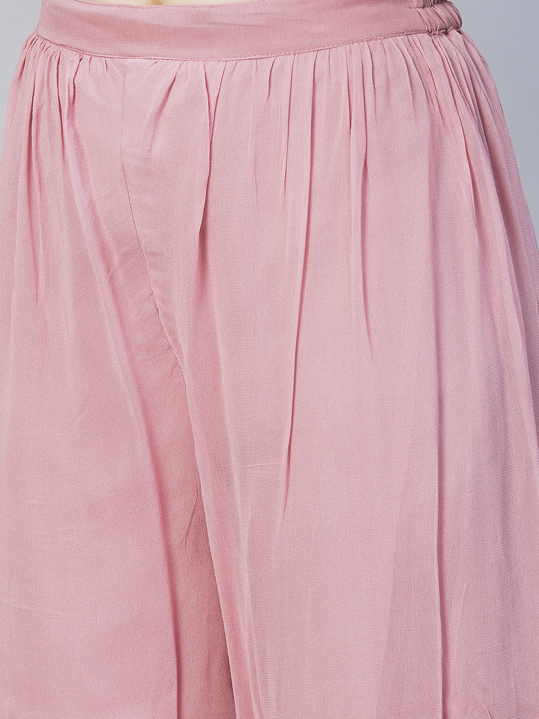 Ethnic Embroidered A-Line Kurta with Palazzo & Dupatta - Onion Pink