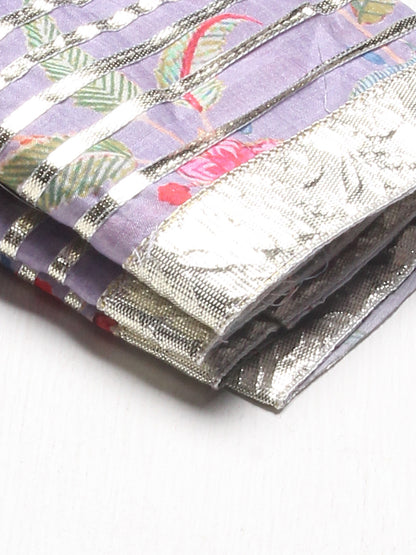 Floral Printed & Hand Embroidered Kurta with Sharara & Dupatta - Light Purple