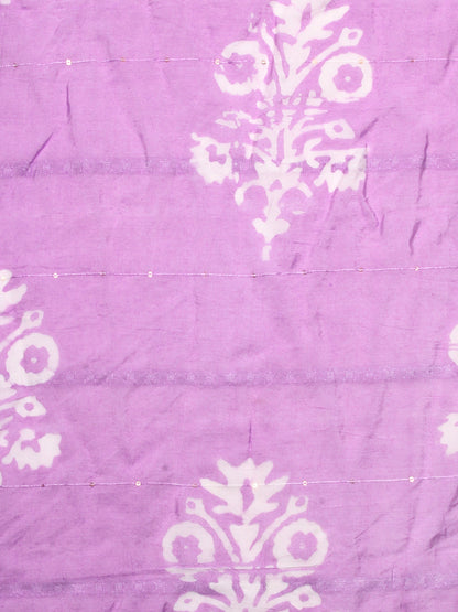 Ethnic Printed & Hand Embroidered Kurta with Pants & Dupatta - Light Purple