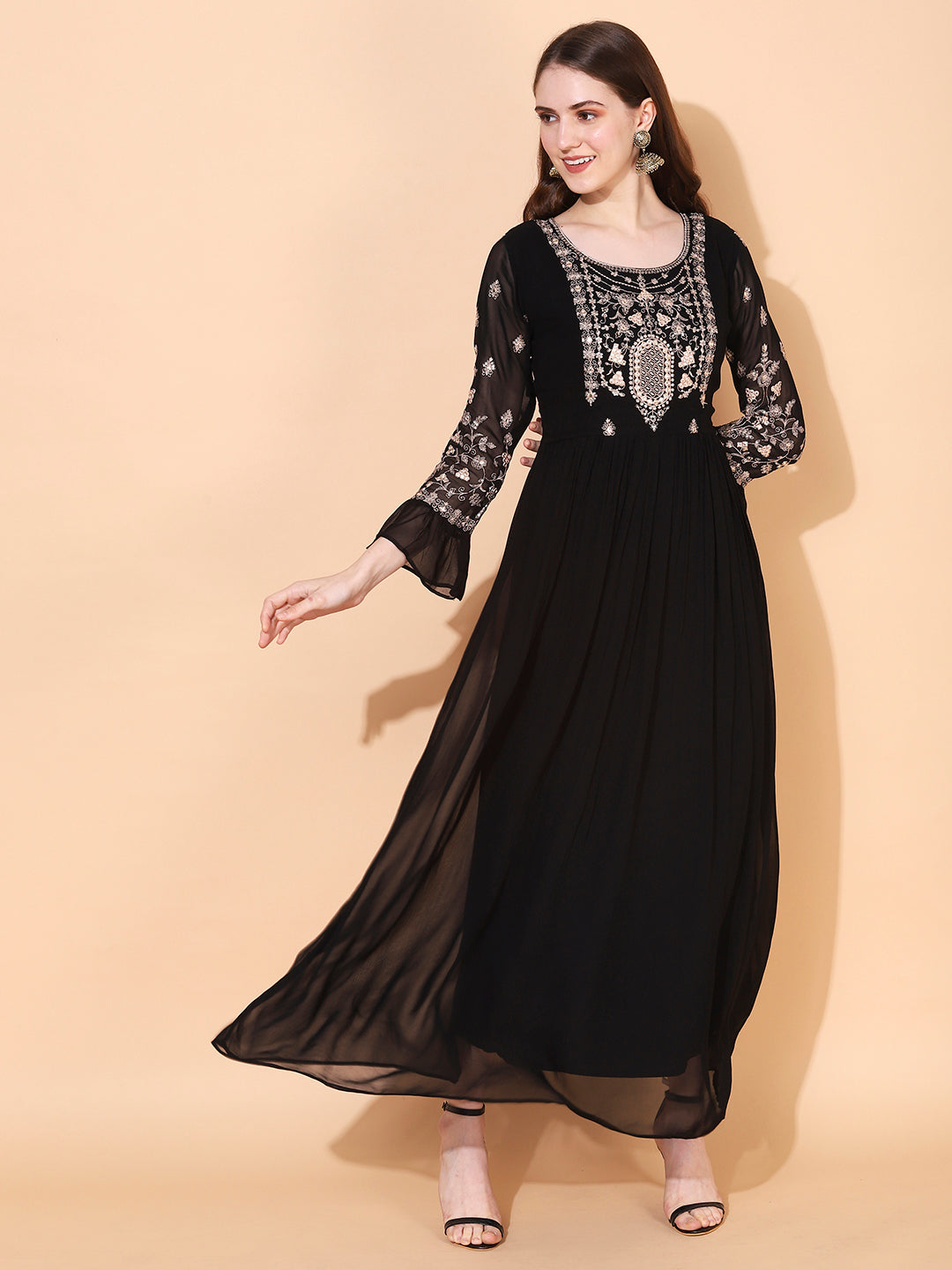 Black embroidered maxi clearance dress