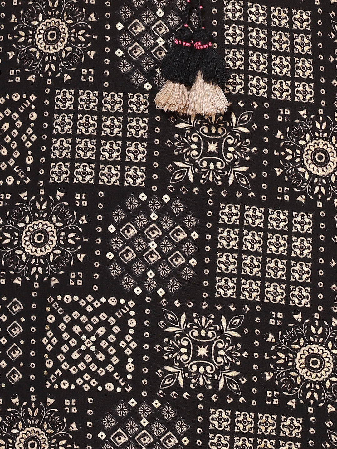 Ethnic Printed & Hand Embroidered Straight Fit Kurta - Black