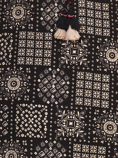 Ethnic Printed & Hand Embroidered Straight Fit Kurta - Black