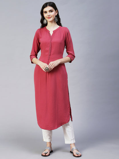 Ethnic Embroidered Straight Fit Kurta - Pink