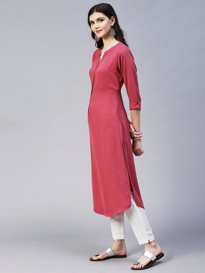 Ethnic Embroidered Straight Fit Kurta - Pink