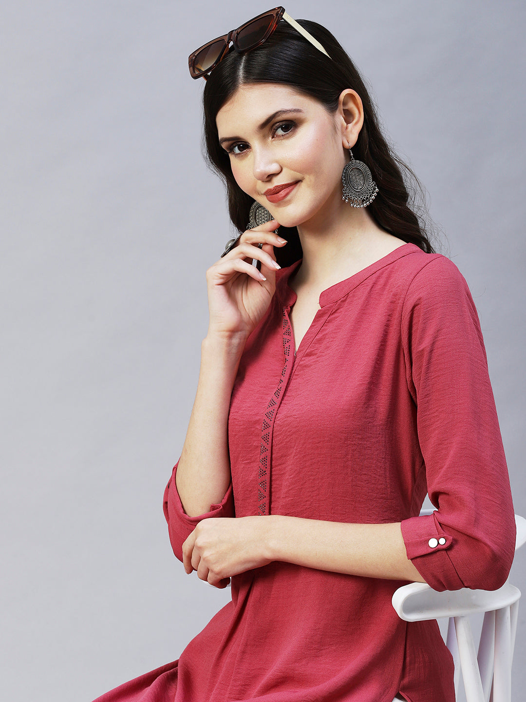 Ethnic Embroidered Straight Fit Kurta - Pink