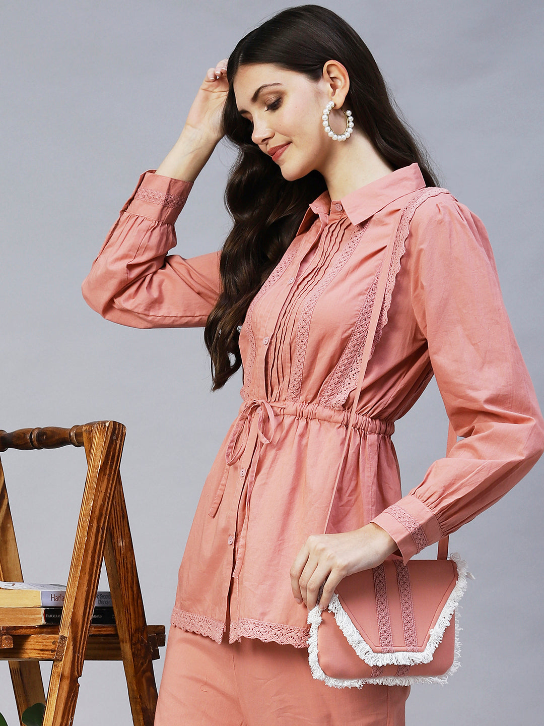 Ethnic Embroidered Co-ords Set - Peach
