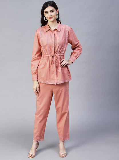 Ethnic Embroidered Co-ords Set - Peach