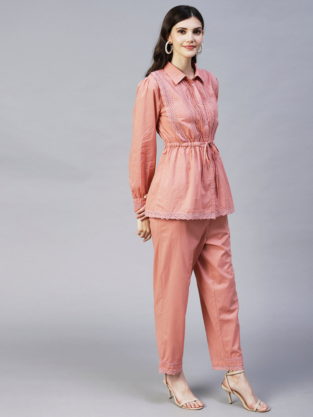 Ethnic Embroidered Co-ords Set - Peach