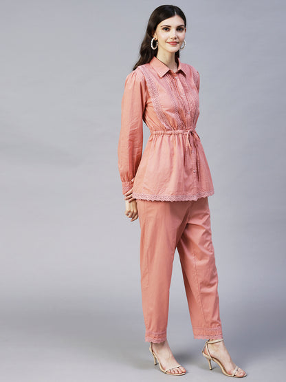 Ethnic Embroidered Co-ords Set - Peach