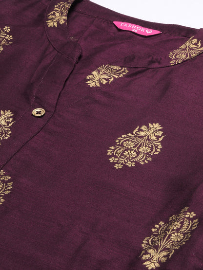 Ethnic Printed A-Line Kurta - Magenta