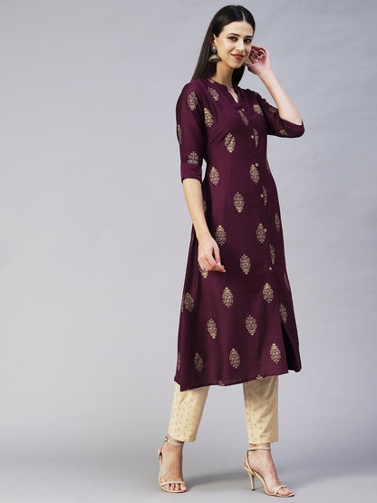 Ethnic Printed A-Line Kurta - Magenta