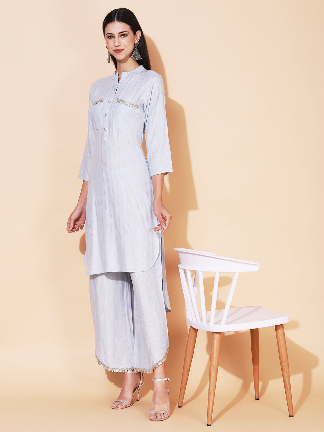 Ethnic Embroidered Co-ord Set - Powder Blue