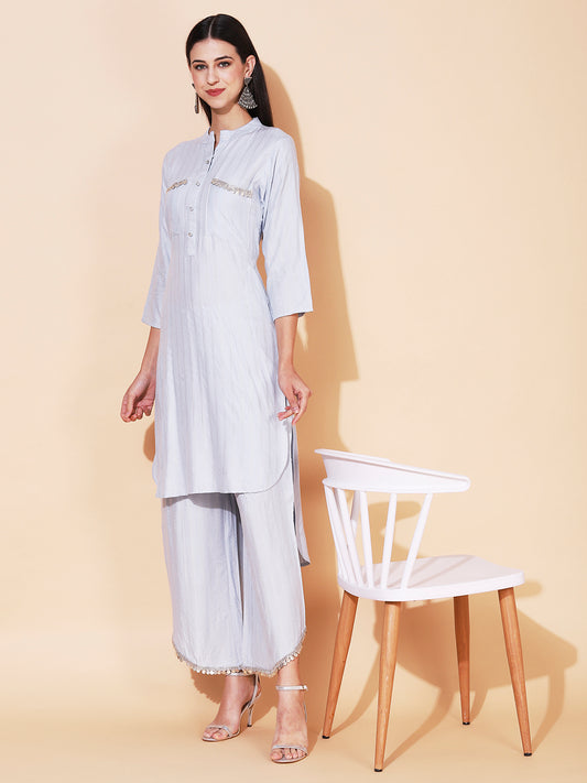 Ethnic Embroidered Co-ord Set - Powder Blue