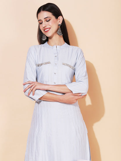 Ethnic Embroidered Co-ord Set - Powder Blue