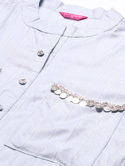 Ethnic Embroidered Co-ord Set - Powder Blue