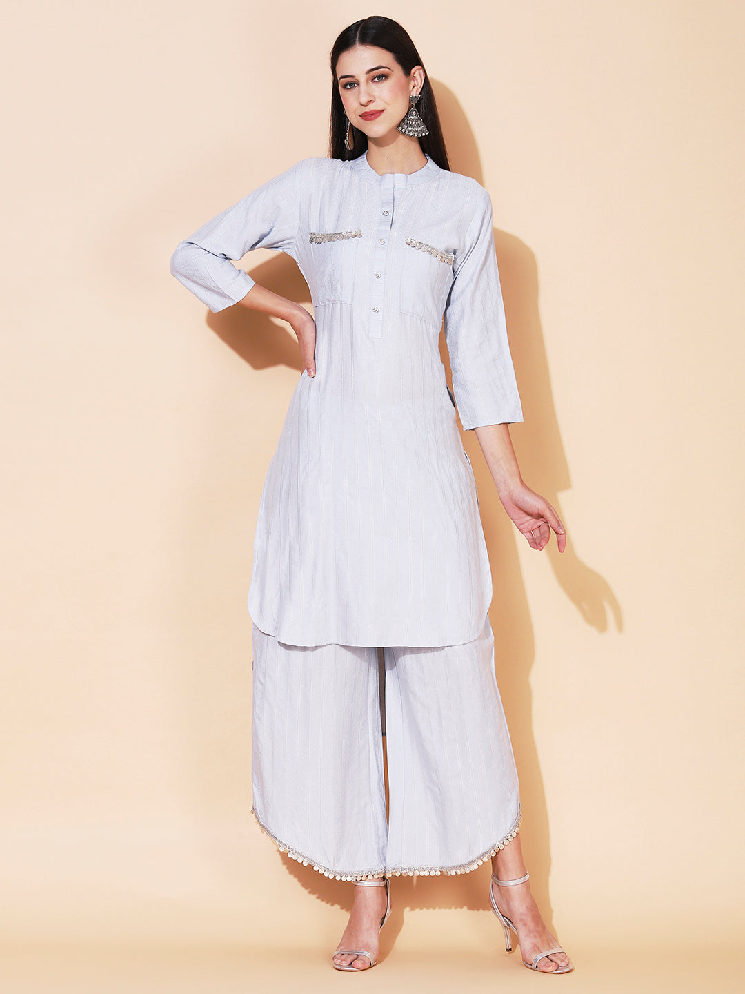 Ethnic Embroidered Co-ord Set - Powder Blue
