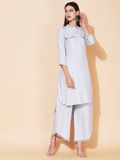 Ethnic Embroidered Co-ord Set - Powder Blue