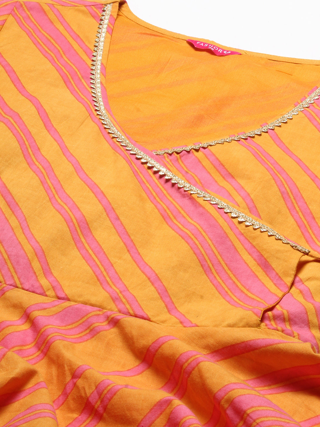 Lehriya Printed Angarakha Style Dress - Mustard