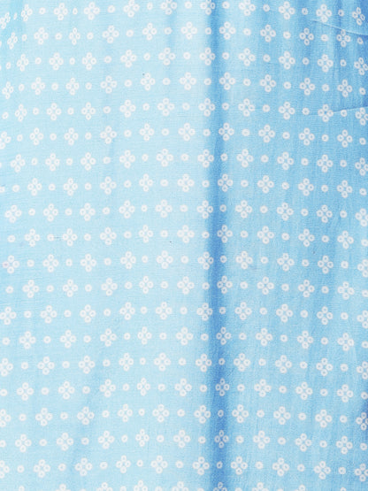 Bandhani Printed & Embroidered Kurta with Pant & Dupatta - Light Blue