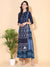 Ethnic Printed & Embroidered Tiered Flared Maxi Dress - Blue