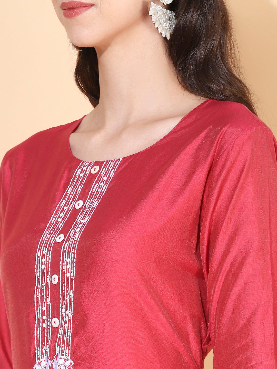 Solid Floral Embroidered Straight Kurta with Pant & Dupatta