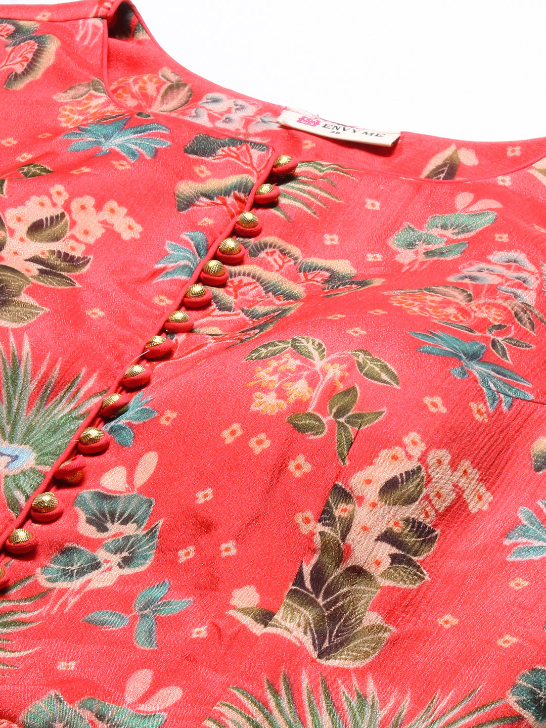 Tropical Printed & Hand Embroidered Flared Maxi Dress - Pink