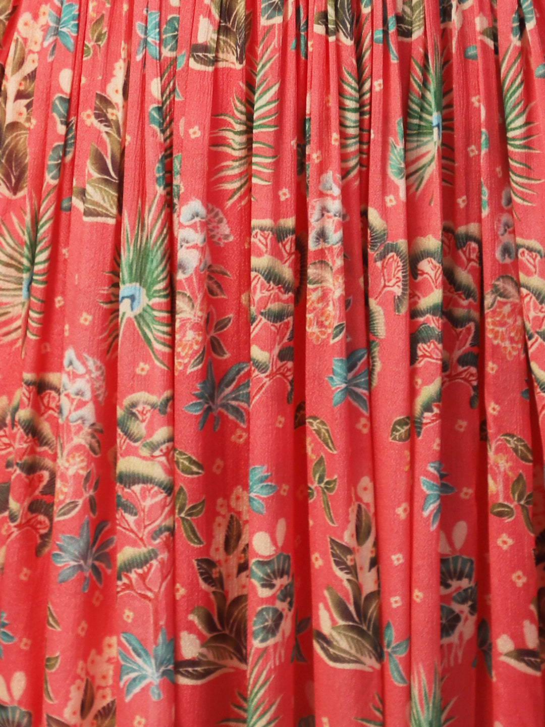 Tropical Printed & Hand Embroidered Flared Maxi Dress - Pink