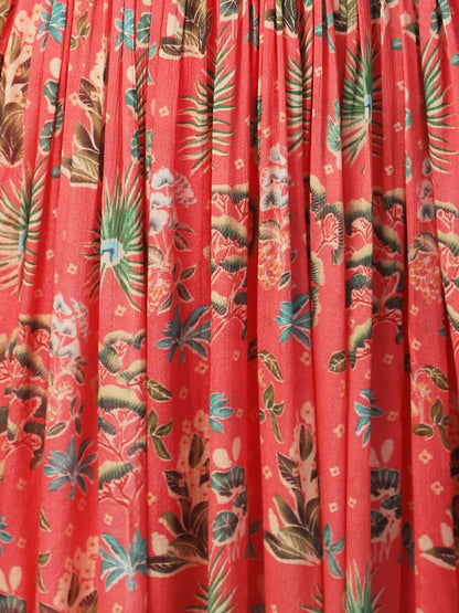 Tropical Printed & Hand Embroidered Flared Maxi Dress - Pink