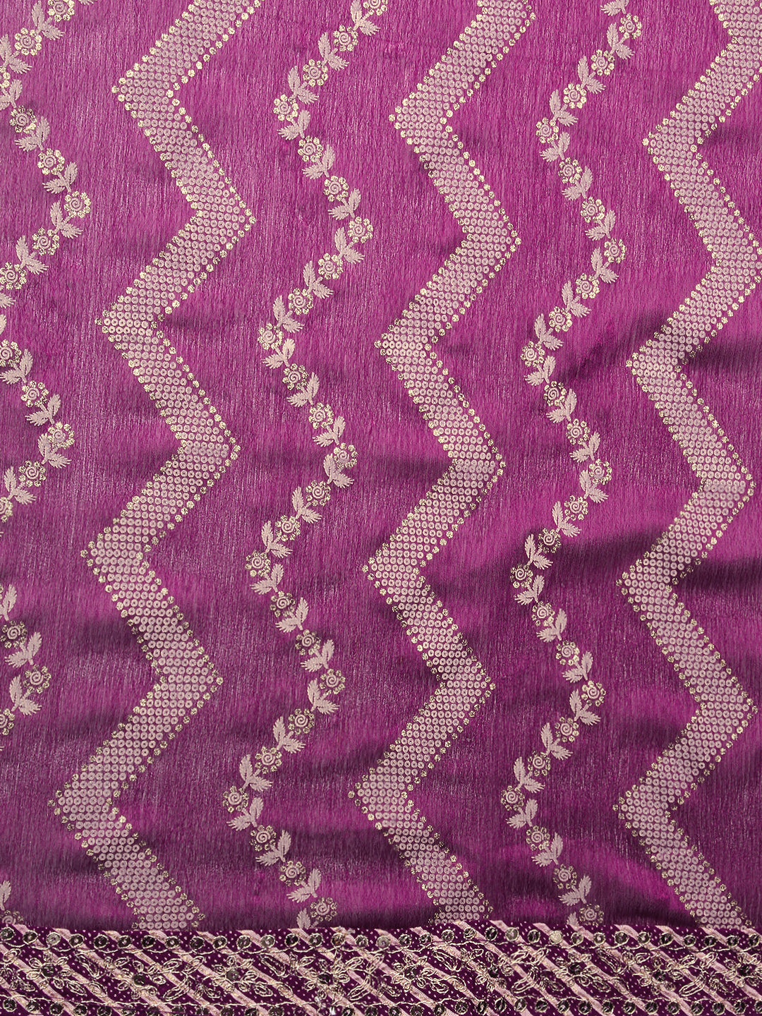 Chevron Printed Embroidered Kurta With Pants & Dupatta - Burgundy