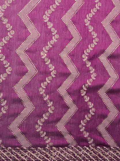 Chevron Printed Embroidered Kurta With Pants & Dupatta - Burgundy