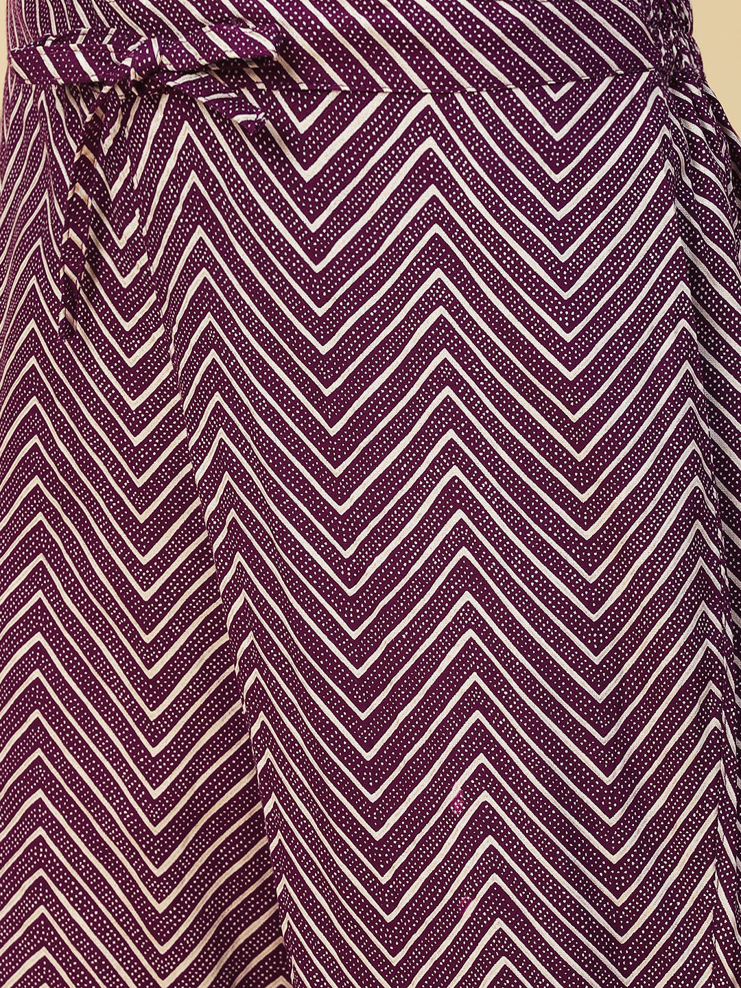 Chevron Printed Embroidered Kurta With Pants & Dupatta - Burgundy