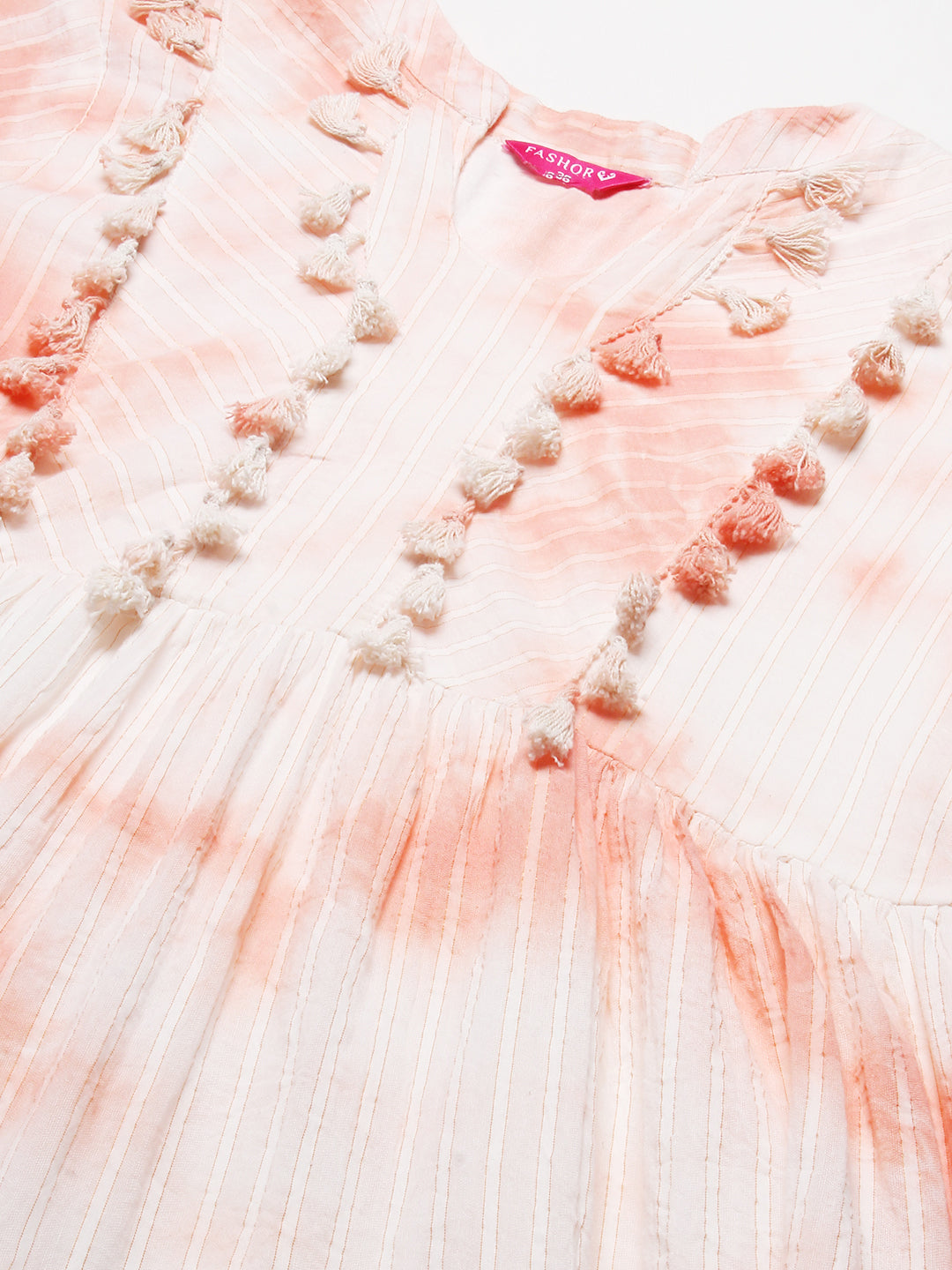 Tie-Dyed A-Line Tiered Midi Dress - Light Peach